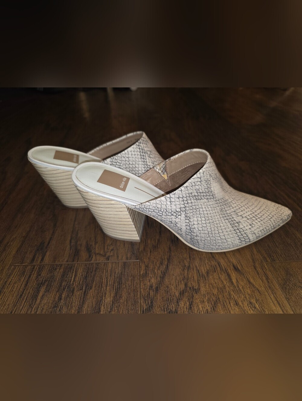 Dolce Vita Beige Snake-Print Block Heel Mule